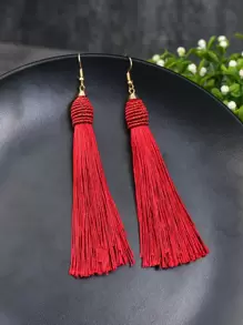 TopHanqi 1 对波西米亚风格流苏耳环，适合女士，复古元素，适合日常、工作、舞台表演、街头时尚 - 紅色 - 查看 3