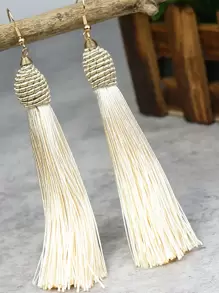 TopHanqi 1 Cặp hoa tai tua rua phong cách Boho với các chi tiết cổ điển, Phụ kiện trang sức hàng ngày/công sở/trang phục cho phụ nữ - Màu be - Xem 3