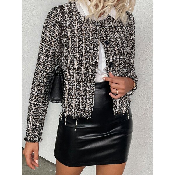 

Raw Cut Plaid Tweed Jacket, Multicolor