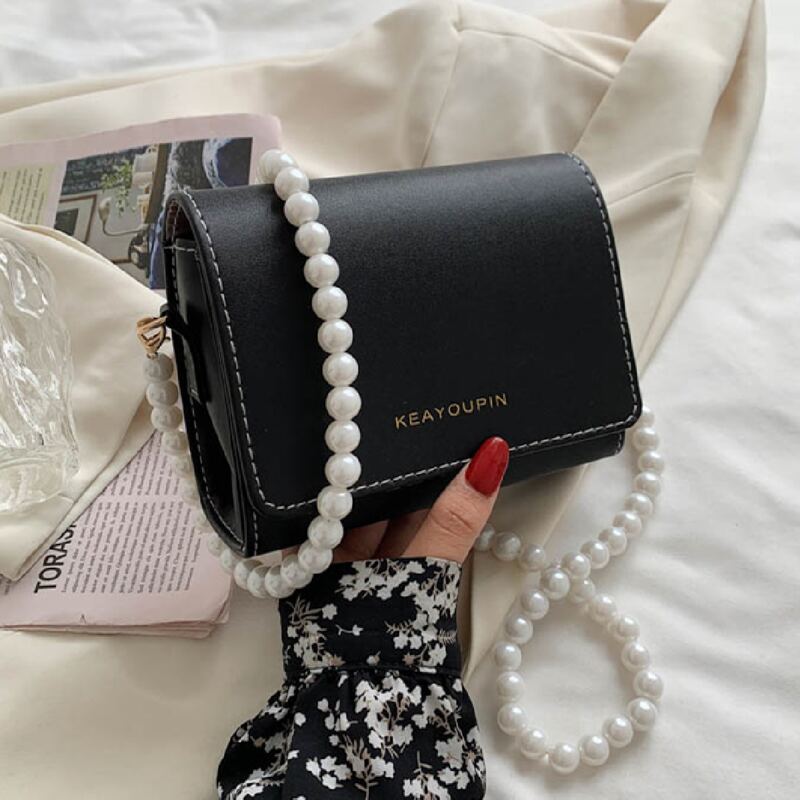 

Faux Pearl Strap Crossbody Bag, Black