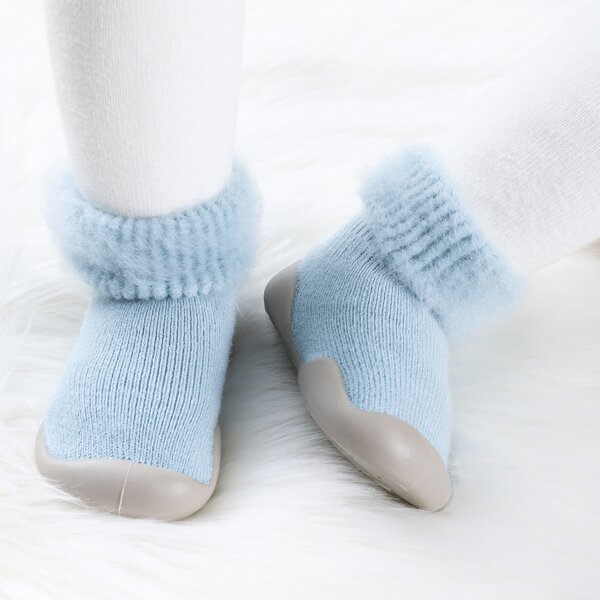 

Baby Fluffy Decor Knit Detail Slip On Sneakers, Baby blue