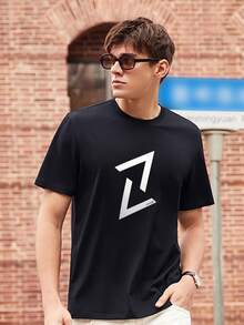 Hombres Camiseta con estampado geométrico & letra - Negro - Ver 4