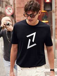 Hombres Camiseta con estampado geométrico & letra - Negro - Ver 5