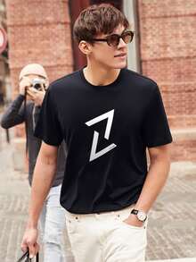 Hombres Camiseta con estampado geométrico & letra - Negro - Ver 6