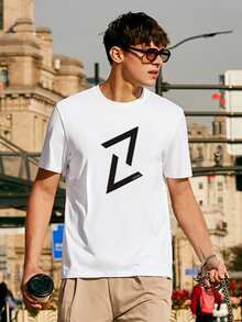 Hombres Camiseta con estampado geométrico & letra - Blanco - Ver 3