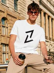 Hombres Camiseta con estampado geométrico & letra - Blanco - Ver 6