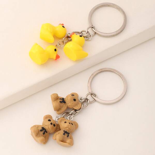 

2pcs Bear & Duck Charm Keychain, Multicolor