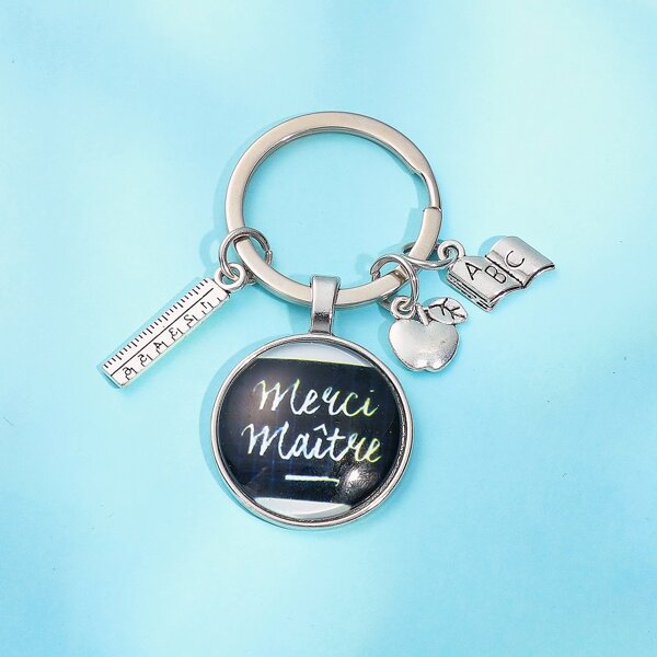 

Letter Decor Round Charm Keychain, Multicolor