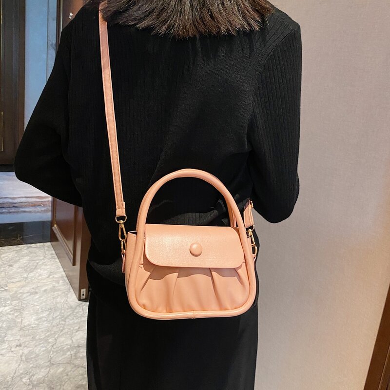 

Double Handle Ruched Design Satchel Bag, Pink