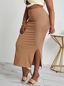 Celure 大碼下擺開叉羅紋針織鉛筆裙