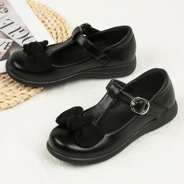 

Girls Bow & Buckle Decor Flats, Black