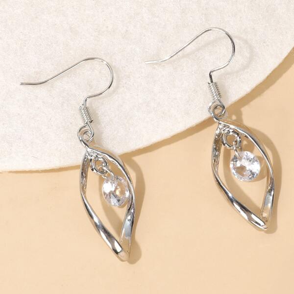 

Zircon Decor Alloy Drop Earrings, Silver