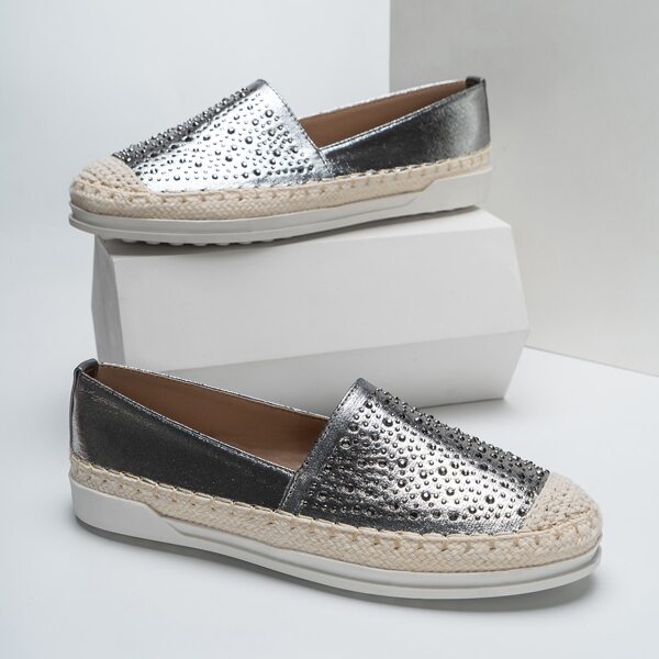 

Studded Decor Two Tone Espadrille Flats, Silver