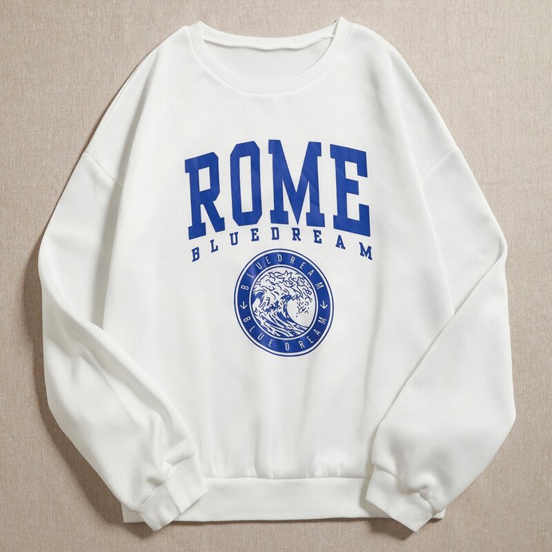 

Wave & Letter Graphic Drop Shoulder Sweatshirt, White