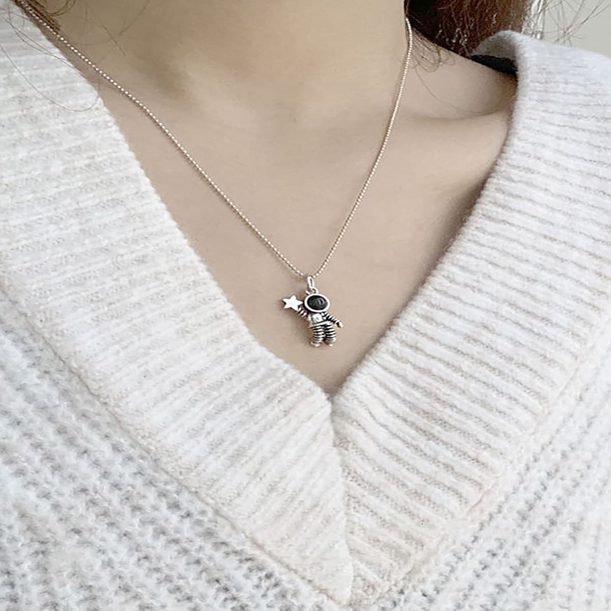 

1pc Astronaut Pendant Chain Necklace, Silver