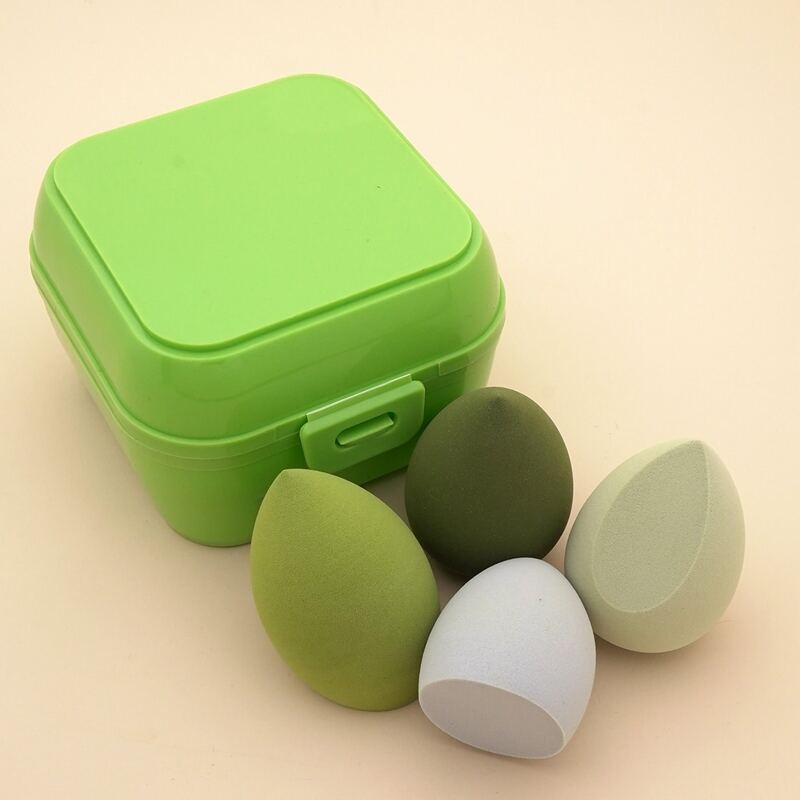 

4pcs Random Color Makeup Sponge & 1pc Storage Box, Multicolor