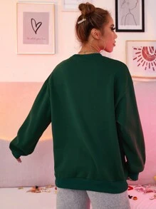 SHEIN Unity Letter Graphic Drop Shoulder Sweatshirt Graduation,Teacher,Back To School Pullover Fall - Dark Green - View 2