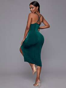 SHEIN SXY Criss Cross Back Split Thigh Cami Bodycon Dress