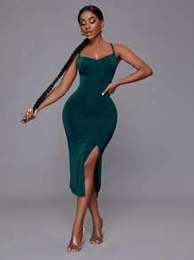 SHEIN SXY Criss Cross Back Split Thigh Cami Bodycon Dress