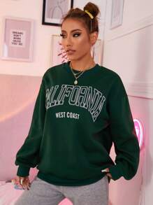 SHEIN Unity Letter Graphic Drop Shoulder Sweatshirt Graduation,Teacher,Back To School Pullover Fall - Dark Green - View 3