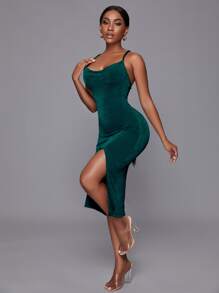 SHEIN SXY Criss Cross Back Split Thigh Cami Bodycon Dress