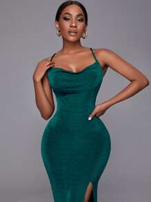 SHEIN SXY Criss Cross Back Split Thigh Cami Bodycon Dress