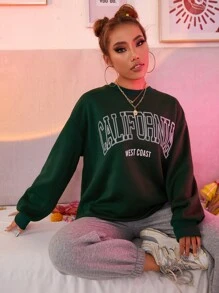 SHEIN Unity Letter Graphic Drop Shoulder Sweatshirt Graduation,Teacher,Back To School Pullover Fall - Dark Green - View 5