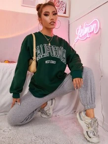 SHEIN Unity Letter Graphic Drop Shoulder Sweatshirt Graduation,Teacher,Back To School Pullover Fall - Dark Green - View 6