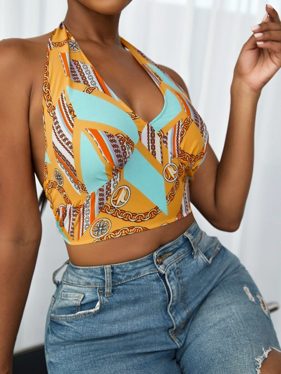 Zolique Chain Tie Back Crop Top - Multicolor - View 1