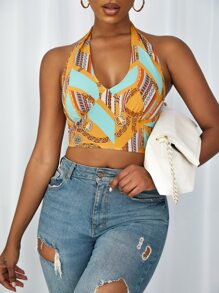 Zolique Chain Tie Back Crop Top - Multicolor - View 4