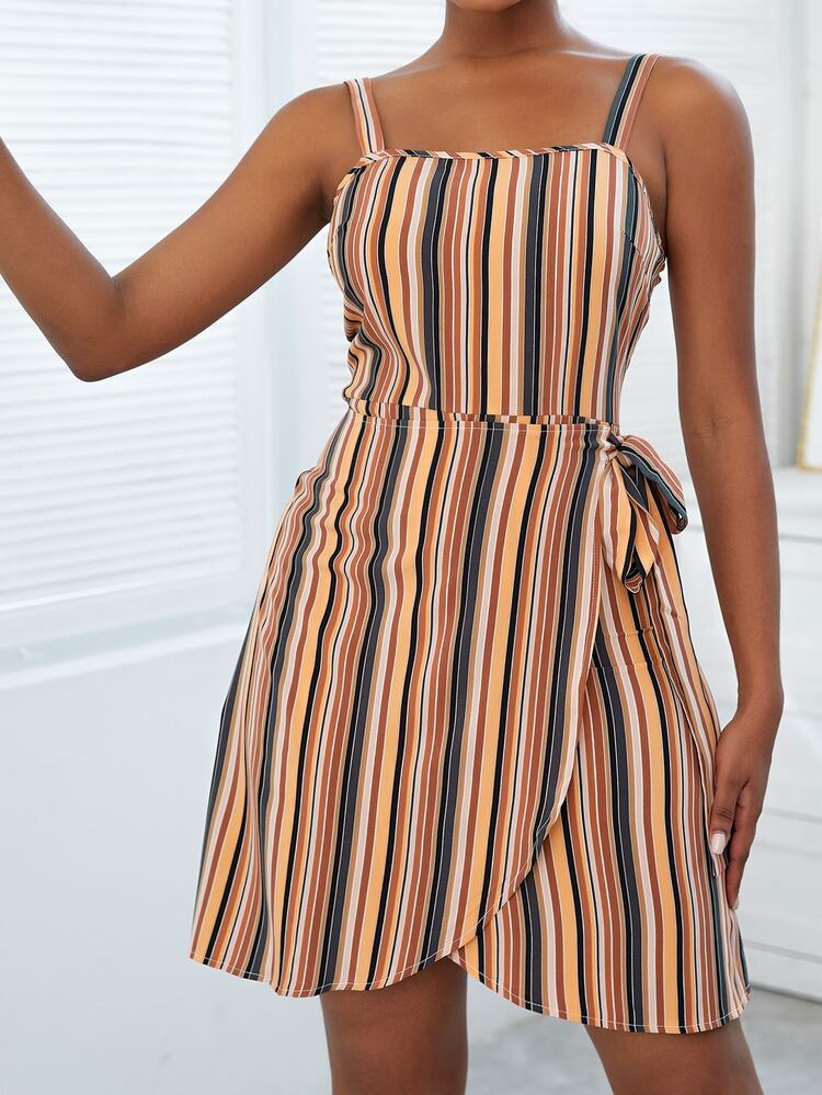 SHEIN Essnce Vestido cruzado de rayas con cordón lateral - Multicolor - Añade 6