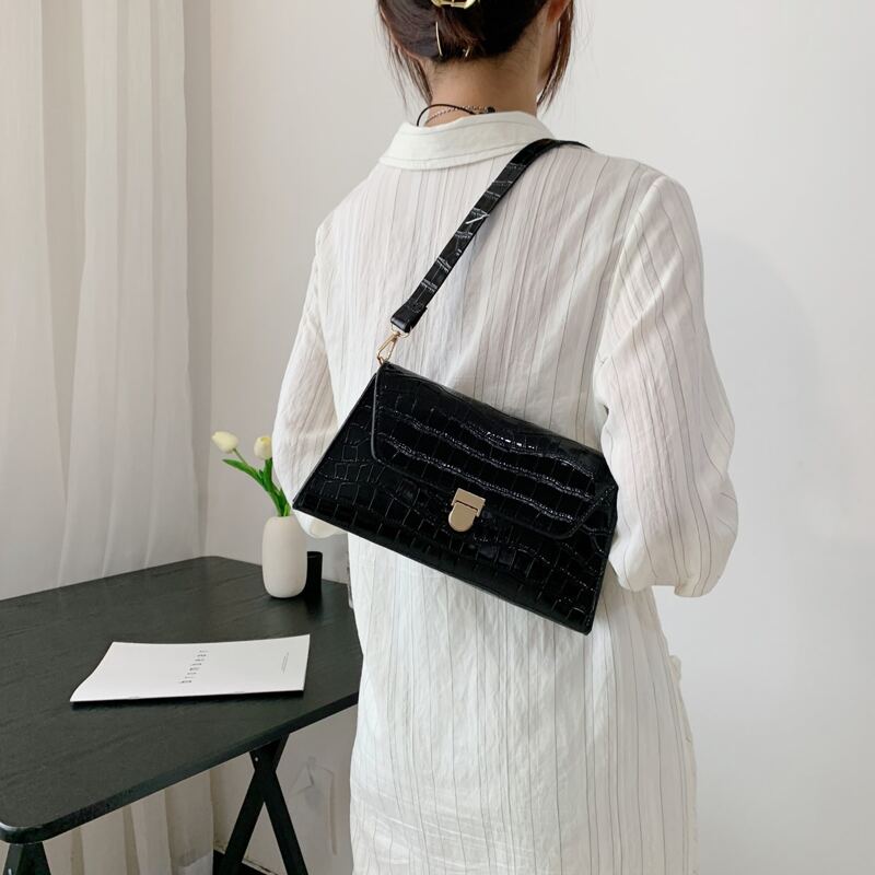 

Croc Embossed Shoulder Bag, Black