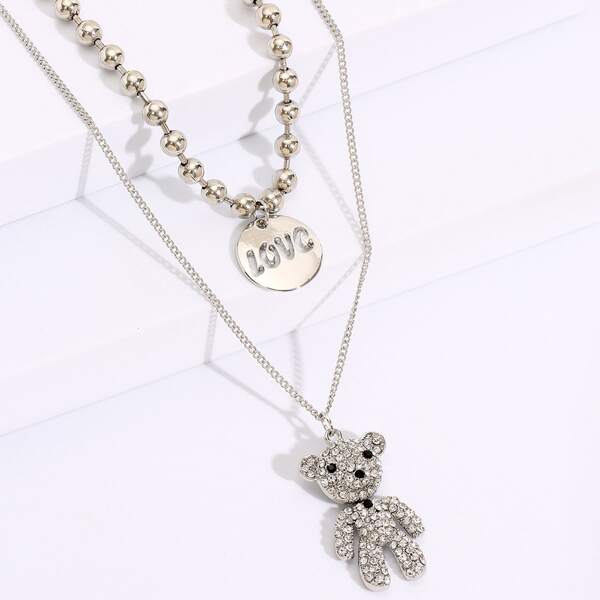 

2pcs Bear Charm Necklace, Silver