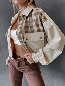 SHEIN Unity 格子拼接翻蓋口袋夾克