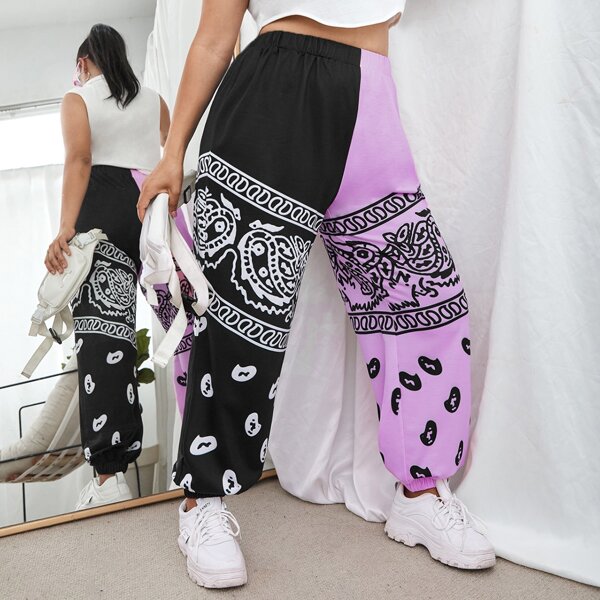 

Plus Colorblock Elastic Waist Sweatpants, Multicolor