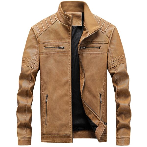 

Men Zip Up PU Thermal Lined Jacket, Khaki