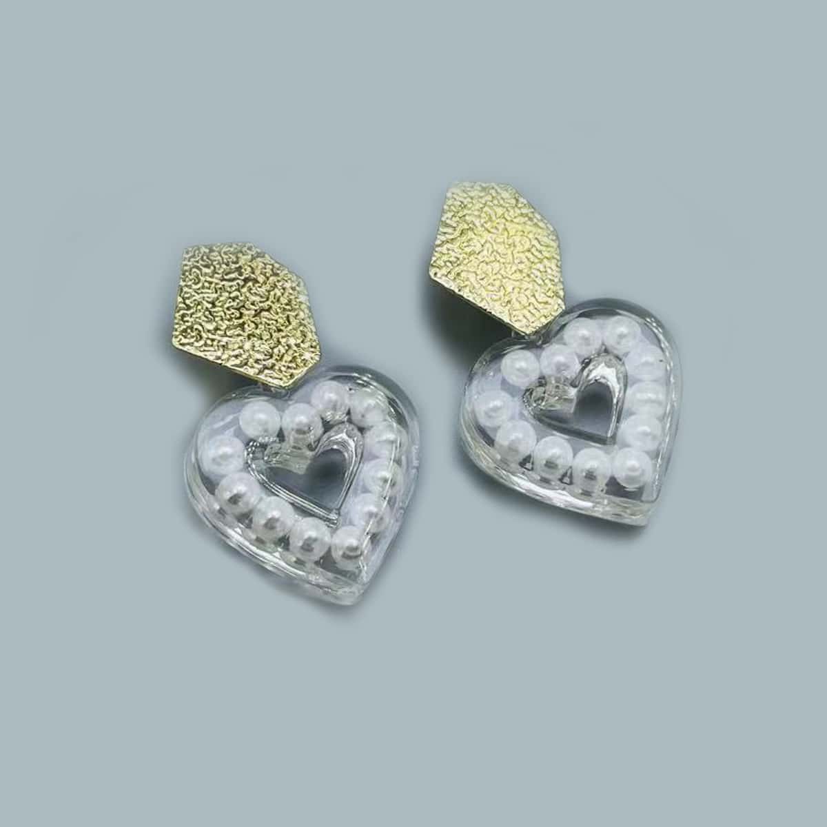 

Heart Drop Earrings, White