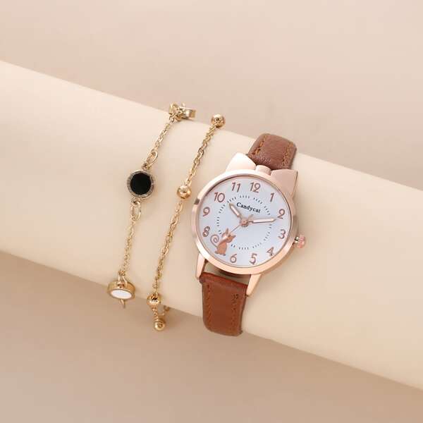 

1pc Round Pointer Quartz Watch & 1pc Bracelet