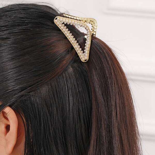 

Faux Pearl Decor Metal Hair Claw, Gold