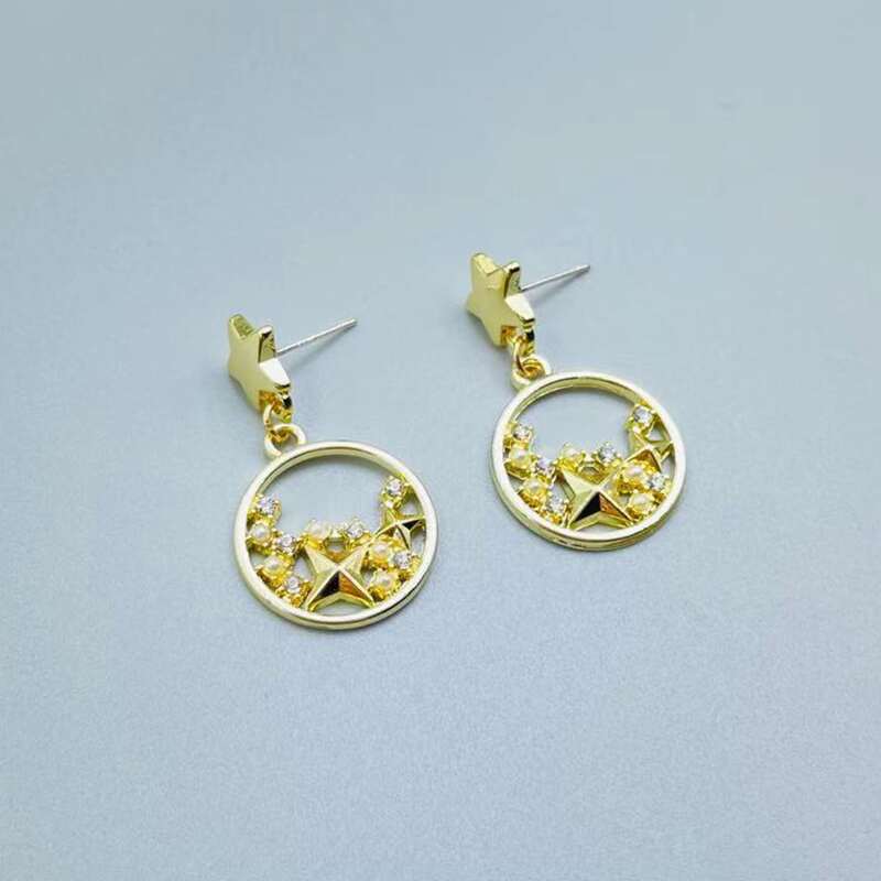 

Star & Rhinestone Drop Earrings, Gold