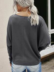 EMERY ROSE Áo thun Nút giả màu trơn Giải trí - Màu xám đen - Xem 2