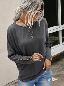 EMERY ROSE Áo thun Nút giả màu trơn Giải trí - Màu xám đen - Xem 3