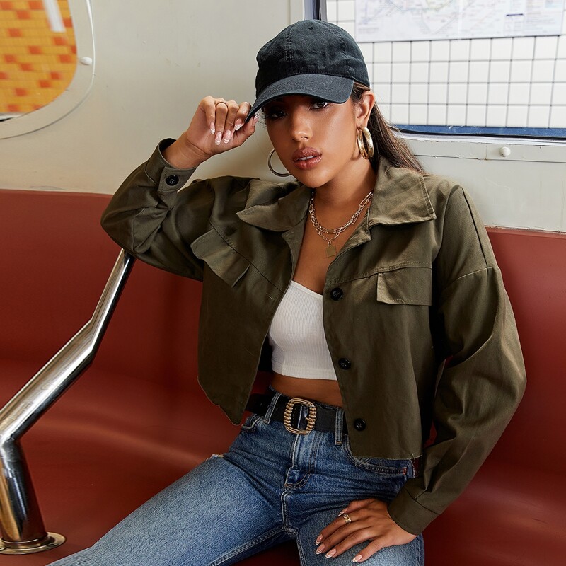 

Single Breasted Crop Jacket, Army green