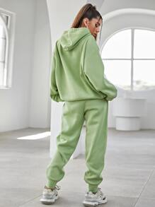 Flirla Letter Embroidery Drop Shoulder Hoodie & Sweatpants