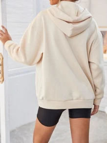 SHEIN LUNE Slogan Embroidery Drop Shoulder Hoodie - Apricot - View 2