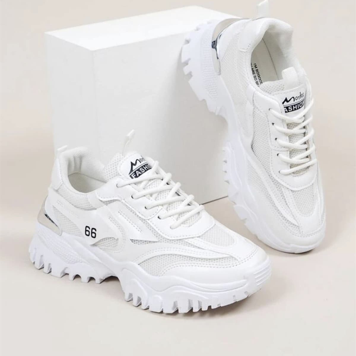 

Colorblock Lace-up Front Sneakers, White