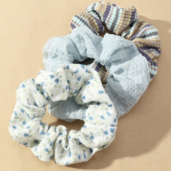 

3pcs Flower Print Scrunchie, Multicolor