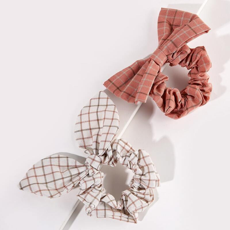 

2pcs Plaid Bow Scrunchie, Multicolor