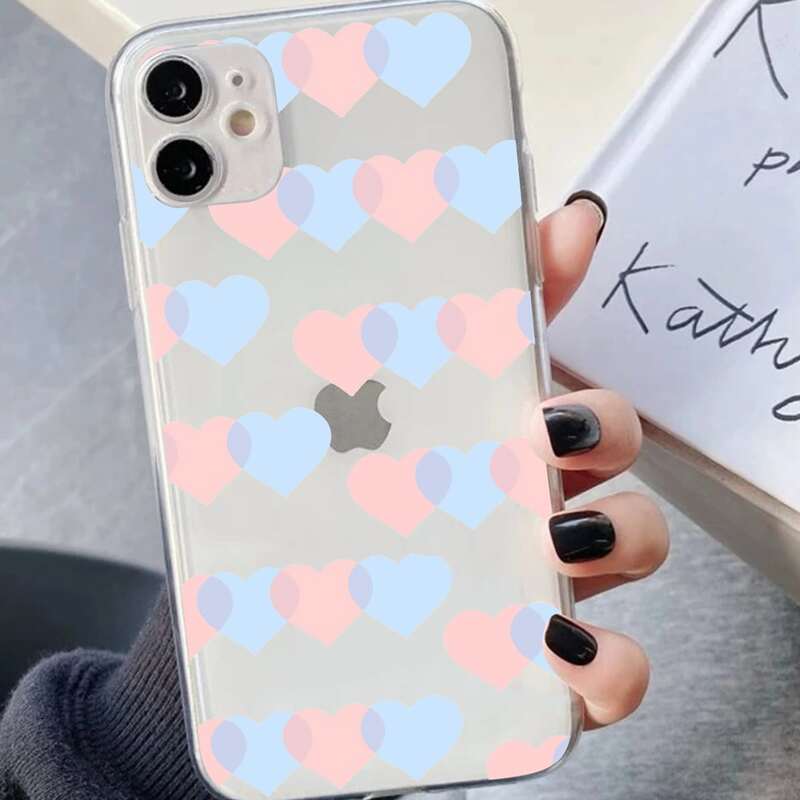 

Heart Pattern Clear Phone Case, Multicolor
