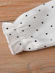 Baby Polka Dot Ruffle Trim Jacket & Trousers With Headband - Black and White - View 4